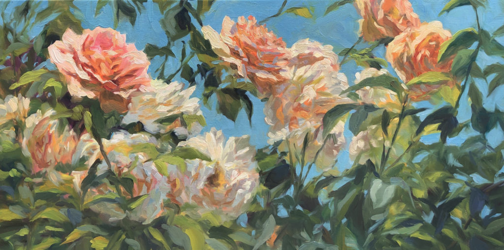 Heather Ihn Martin, "Roses and Sky," oil, 12 x 24 in.