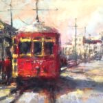 Nancy Nowak, "Riverwalk Cable Car," 2017, pastel, 9 x 12 in., Private collection, Plein air and studio