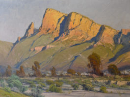 Featured Artwork: John Budicin Oil painting of rock cliffs in the distance
