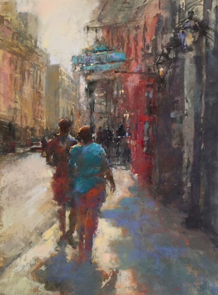 Nancy Nowak, "French Quarter Stroll," 2018, pastel, 12 x 9 in., Collection the artist, Studio
