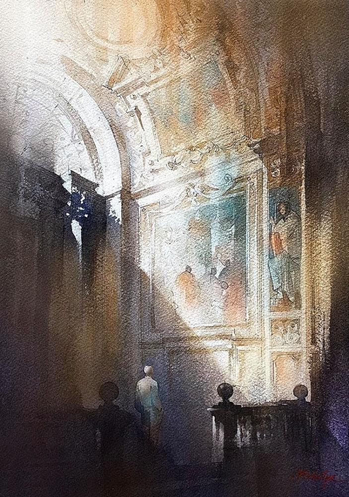 Plein Air Salon - "Afternoon Light - Rome" (watercolor, 22 x 15 in.) by Thomas Schaller