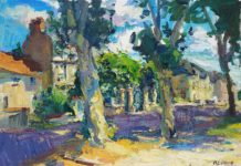 Antonin Passemard, “Through the Trees,” 2020, oil, 20 x 28 in., Available from Hagan Fine Art, Plein air