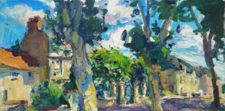 Antonin Passemard, “Through the Trees,” 2020, oil, 20 x 28 in., Available from Hagan Fine Art, Plein air
