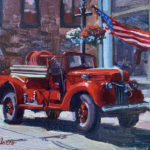 Plein air painting - Rita Pacheco, “Lil’ Red on the Fourth of July,” 8” x 10”, available