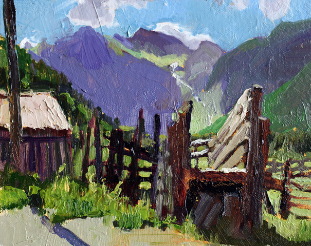 Rita Pacheco, “Corrals of San Miguel” (these corrals are dated before Telluride!), 8” x 10”, available