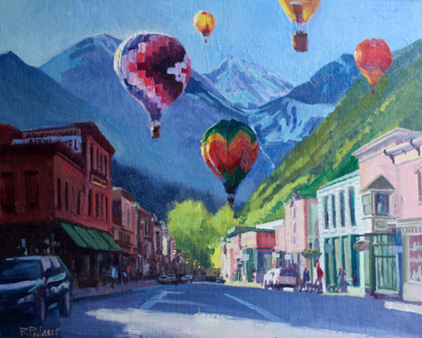 Rita Pacheco, “Telluride Balloon Festival,” 20” x 16”, available at the Turquoise Door Gallery in Telluride