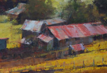 Create Chroma Without Going Garish Chroma in art - Trey Finney, "Barn Mosaic," 2017, oil, 12 x 16 in., Private collection, Plein air and studio