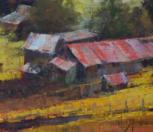Chroma in art - Trey Finney, "Barn Mosaic," 2017, oil, 12 x 16 in., Private collection, Plein air and studio