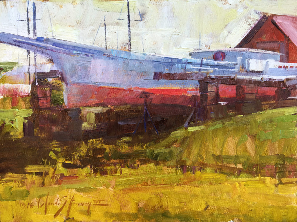 Trey Finney, "Boatyard Relic," 2016, oil, 9 x 12 in., private collection, plein air