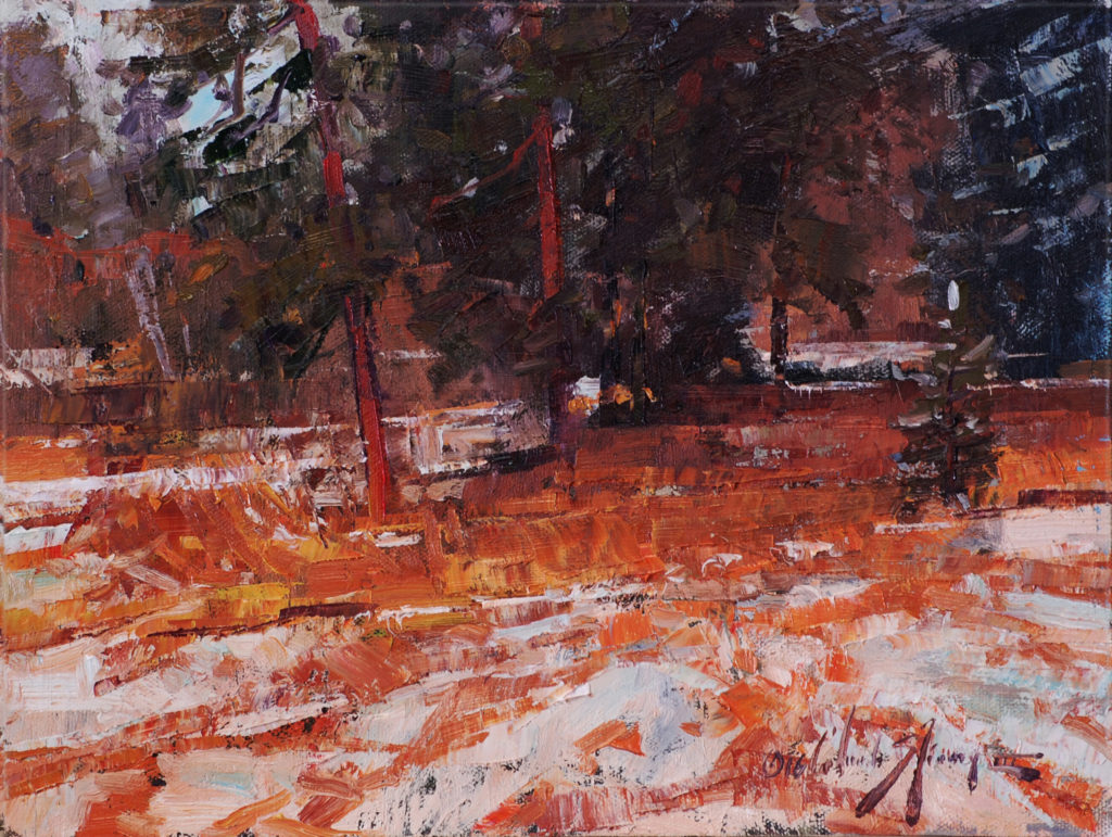 Chroma in art - Trey Finney, "Early Snow," 2016, oil, 9 x 12 in., collection the artist, plein air 