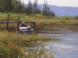 14 Guidelines for Painting Effective Edges In this painting, John indicates a meniscus effect along the shoreline.