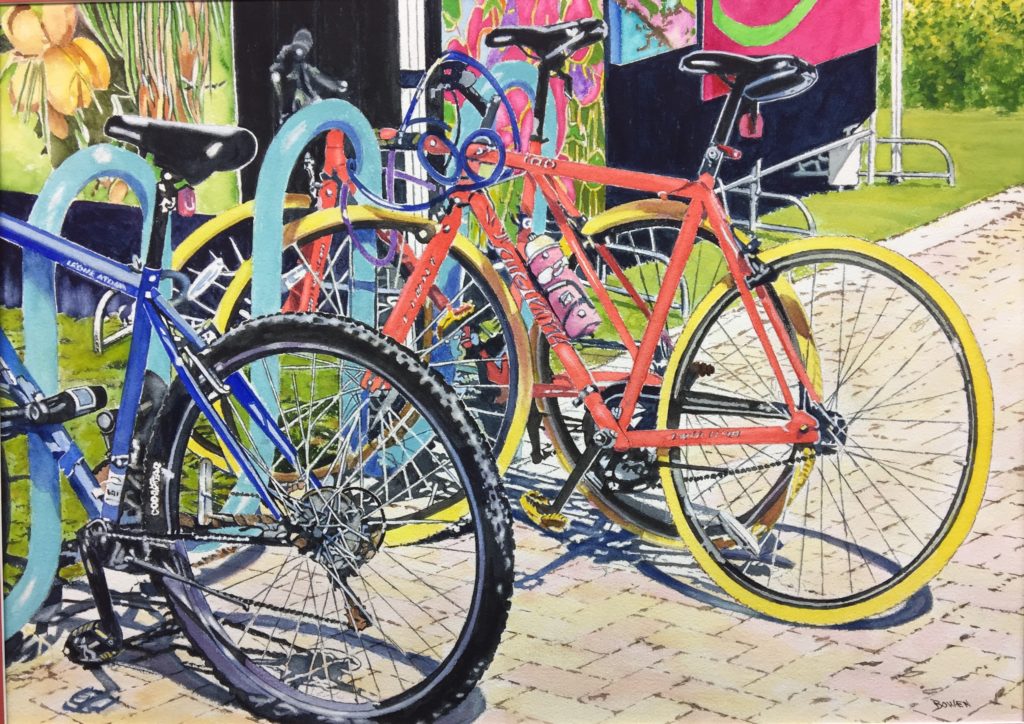 John Bowen, "Bikes at the Art Fair," 2019, watercolor, 20 x 26 in., Available from artist, Studio