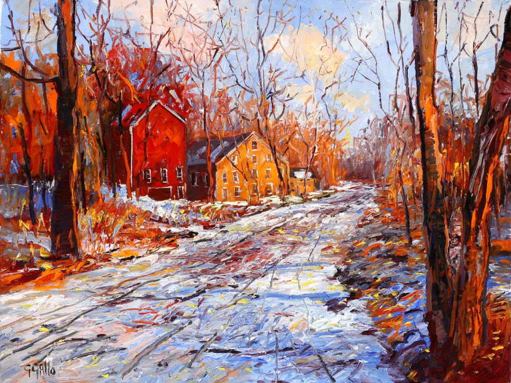 Art inspiration - George Gallo, "Prallsville Mill in Winter," 30 x 40 inches, Oil on canvas