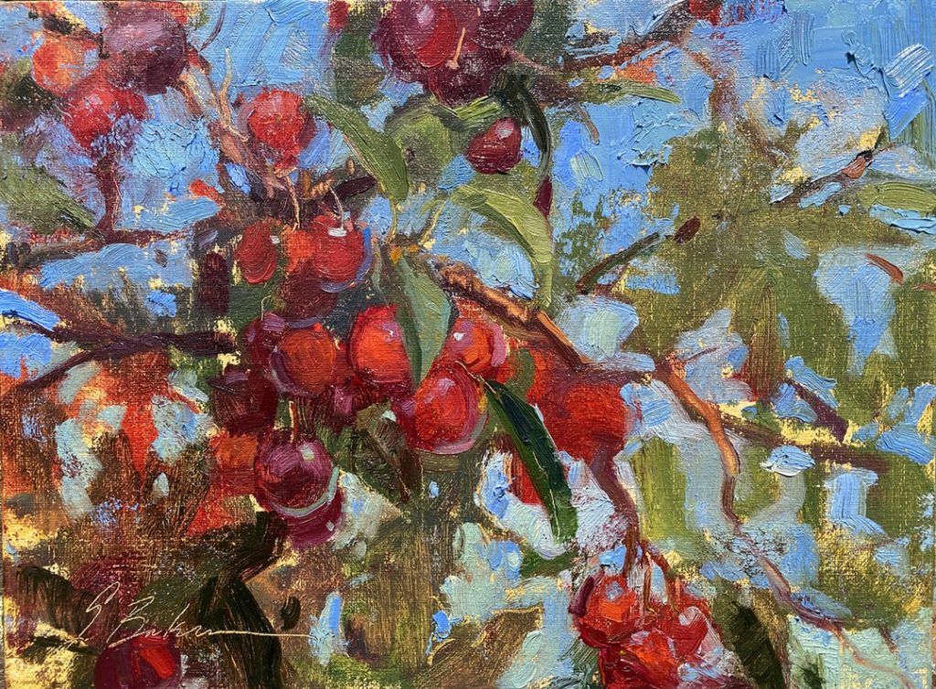 Suzie Baker, "Lautenbach Cherries," oil, 9 x 12 in.