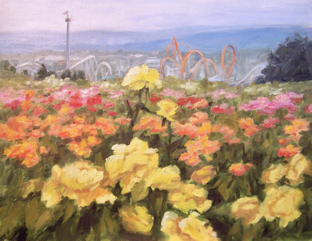 Julie Riker, "Roses and Rollercoasters," 2017, oil, 11 x 14 in., Private collection, Plein air