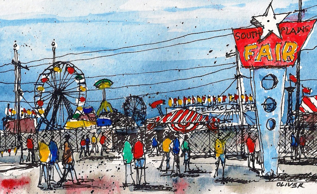 Tim Oliver, "See You at the Fair," Undated, ink and watercolor, 6 x 8 in., Collection the artist, Plein air