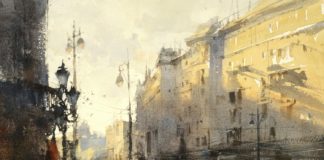Watercolor paintings - Chien Chung-Wei, "Moscow at Dusk," 2016, 27 x 36 cm