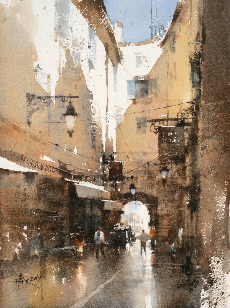 Chien Chung-Wei, "Old Town," 2017, watercolor, 37 x 27.5