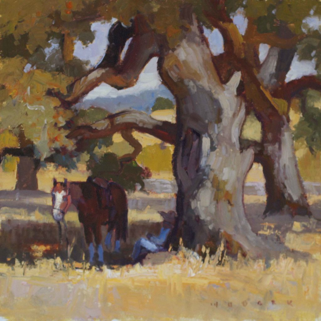 Jim Wodark, "Oak Respite," 2018, oil, 12 x 12 in., private collection, plein air