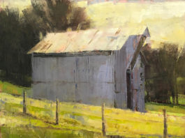 Trey Finney, "Hillside Cache," 2018, oil, 24 x 24 in., Collection the artist, Studio
