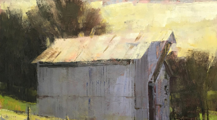 Landscape Painting Demo: Building and Taking Away Trey Finney, "Hillside Cache," 2018, oil, 24 x 24 in., Collection the artist, Studio