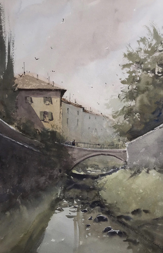 Painting Composition - Dan Marshall, "Tuscan Dream," 2018, watercolor, 18 x 12 in., Collection the artist, Plein air
