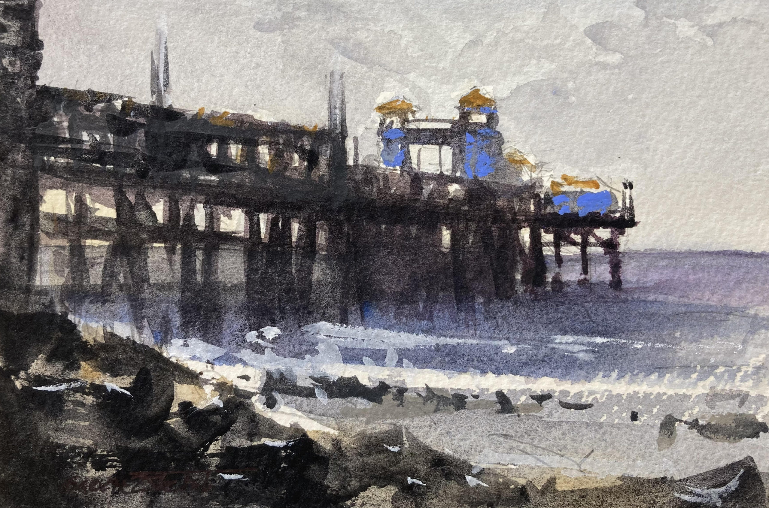 Painting of a beach pier