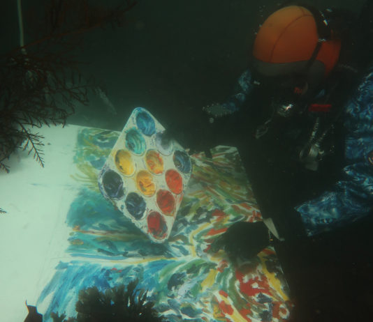 Plein Air, Sous Marine Ted Heublein painting underwater