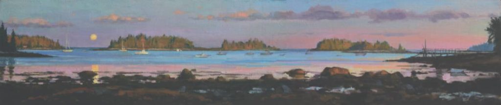 Painting outdoors - "Moonrise Over Maine" by Garin Baker