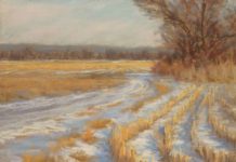 We Deserve It Plein air landscape painting of a snowy field