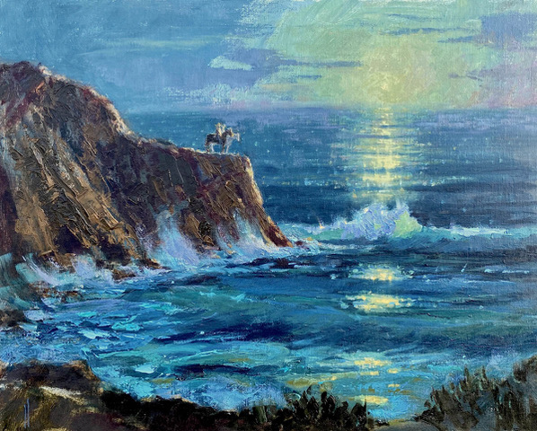 Painting beaches - Debra Huse, "Midnight Moonlight,” 2021, 16 x 20 in.