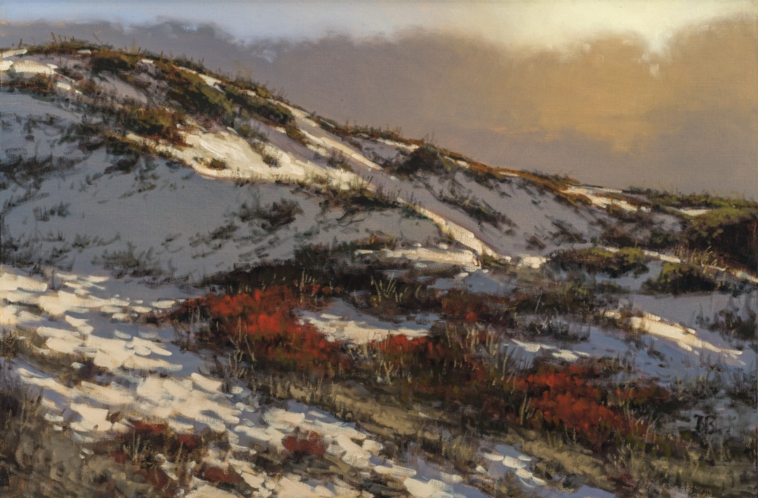 Brian Blood, "Winter Dunes," oil, 12 x 20 in.