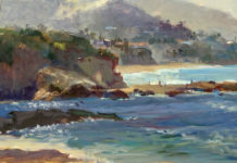 The Beauty of Camaraderie Rick Delanty, "Montage Mists," 12 x 24 in., oil (Laguna Beach, CA)