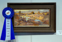 Jim Wodark, “Coyote Creek,” 8 x 16 in., oil