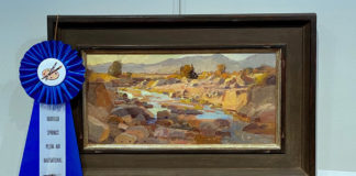 Jim Wodark, “Coyote Creek,” 8 x 16 in., oil