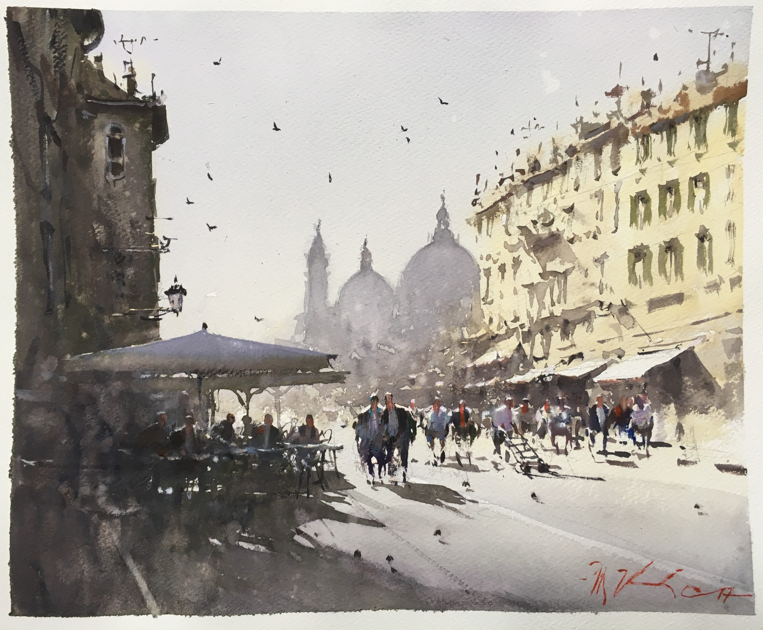 Joseph Zbukvic, "Via Garibaldi, Venezia," 2017, watercolor, 9 x 13 3/8 in., private collection, plein air