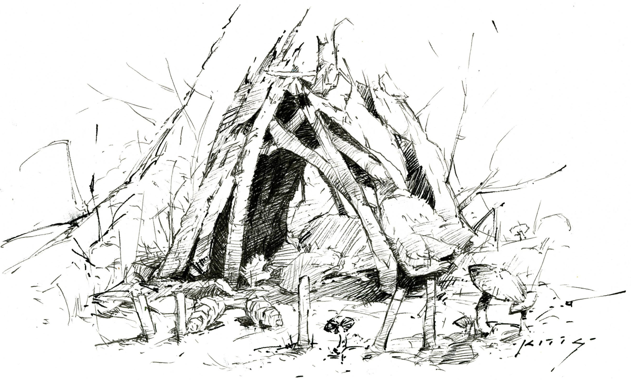 Thomas Jefferson Kitts, "Fairy House in Cathedral Woods," ink vignette