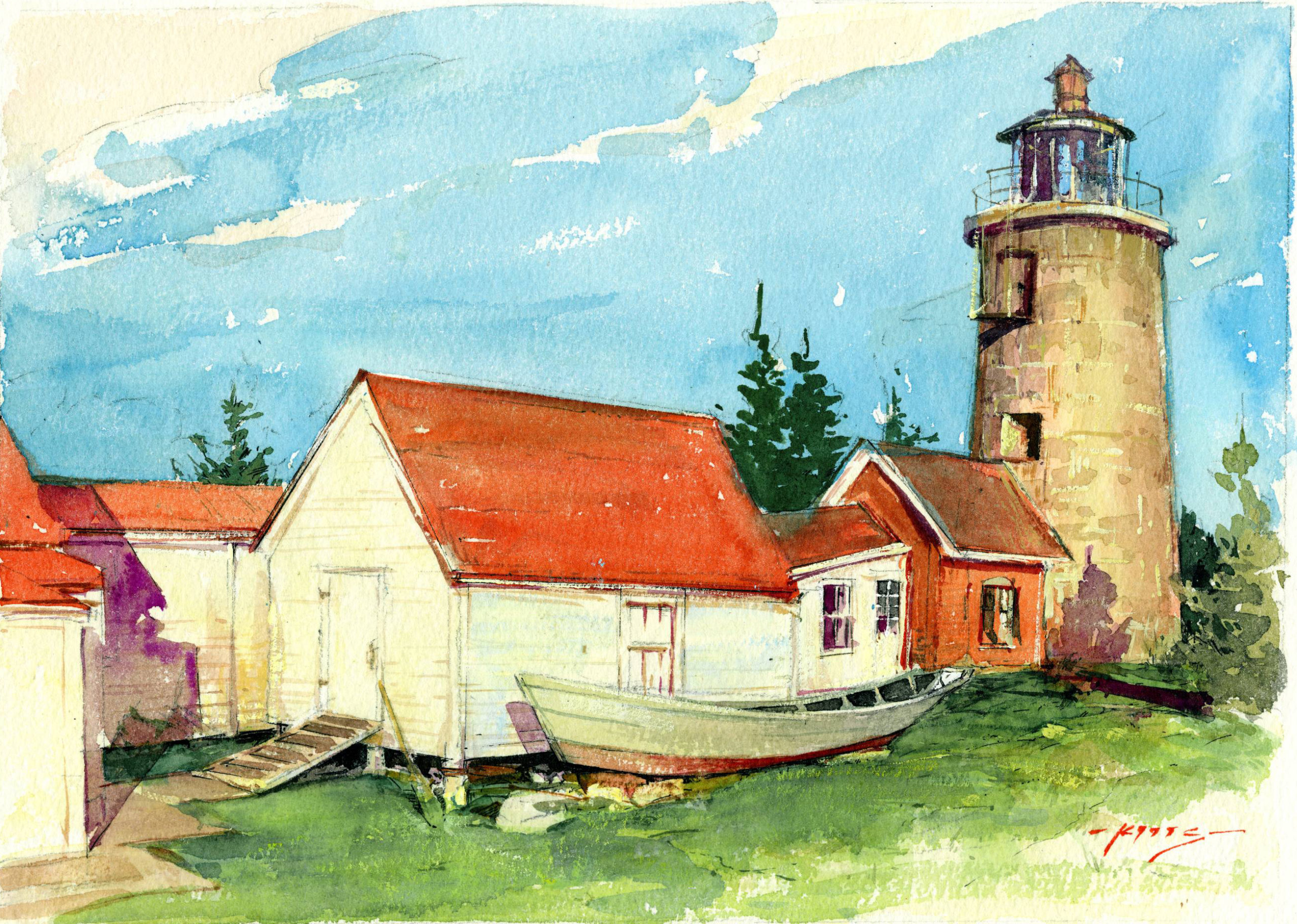Thomas Jefferson Kitts, "Lighthouse," watercolor and ink