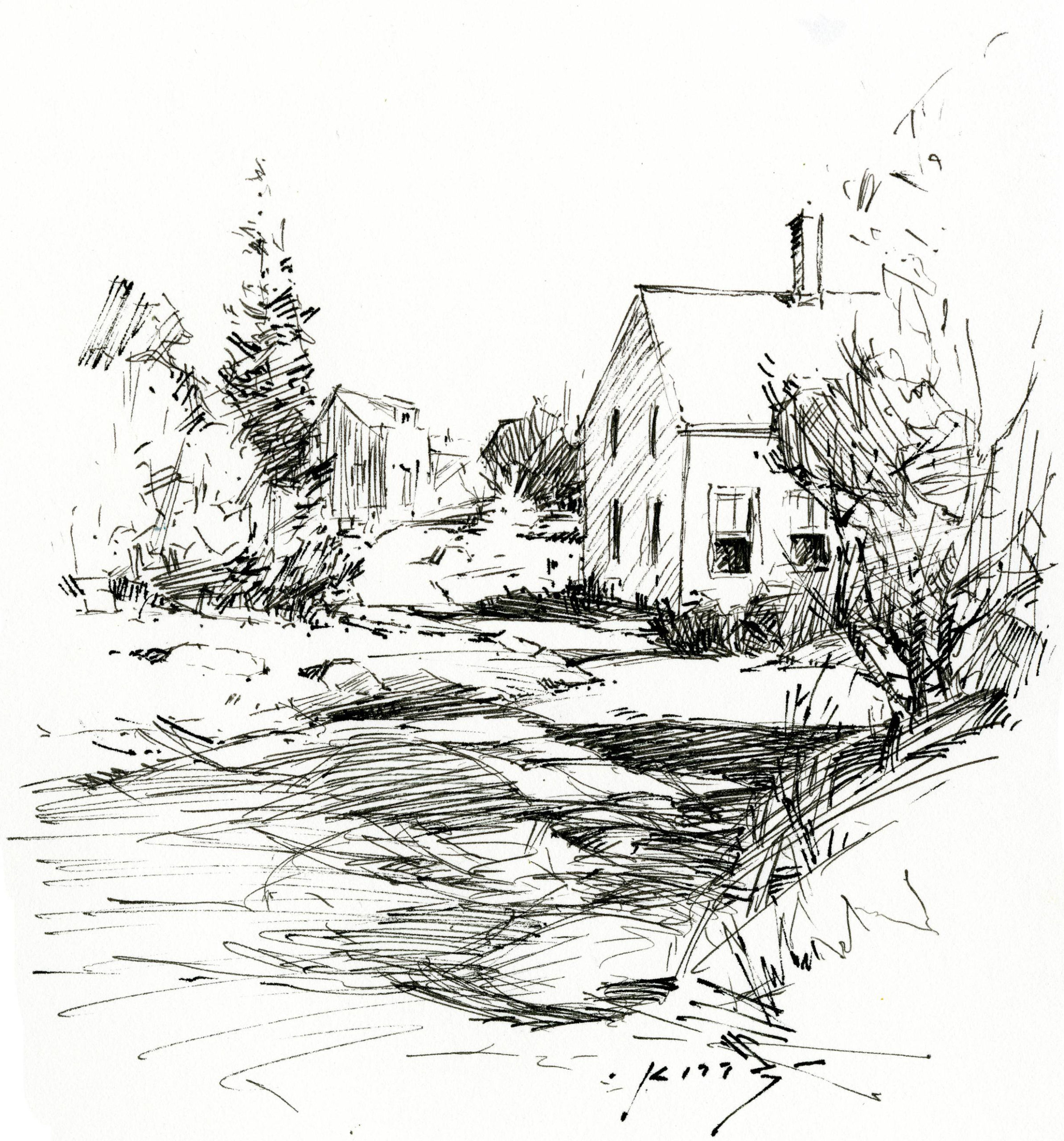 Thomas Jefferson Kitts, "Main Street," ink vignette