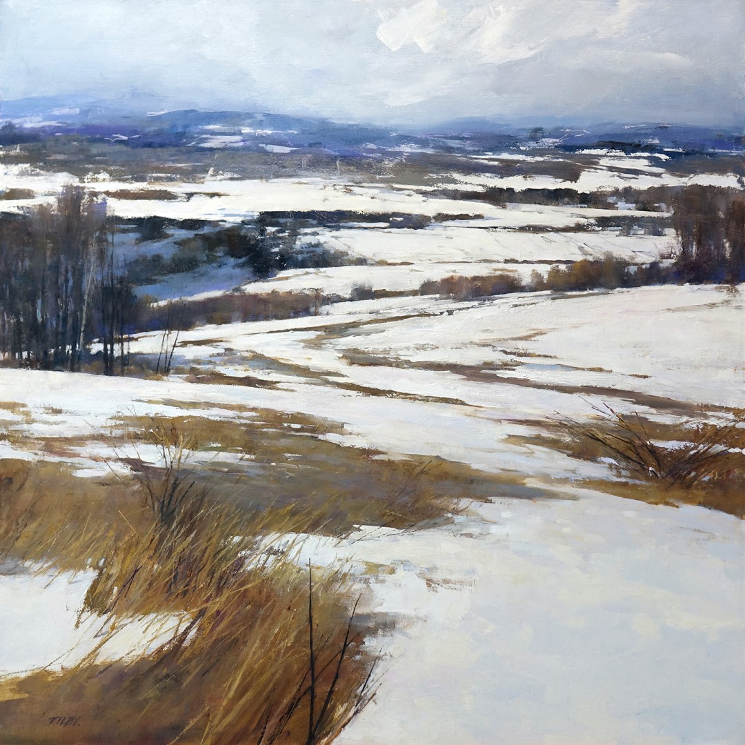 Deborah Tilby, "Prairie Snow," oil, 24 x 24 in.