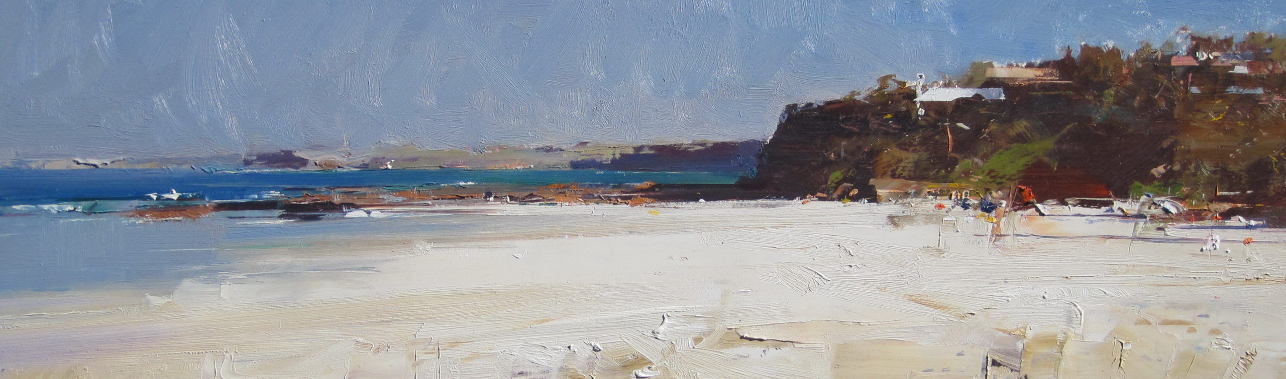 Ken Knight, "Summers Day on the Beach," 28 x 90 cm, Oil on panel