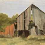 oil painting of abandoned barn