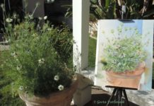 Painting flowers outdoors
