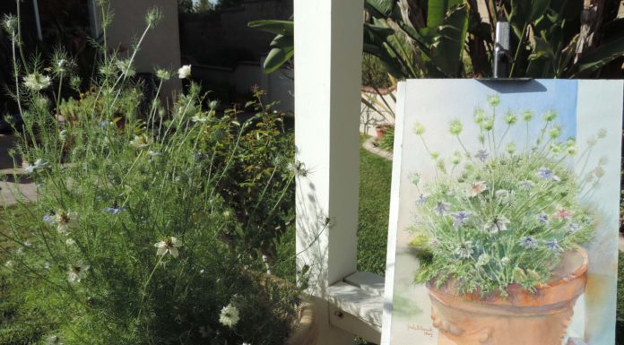 Painting flowers outdoors