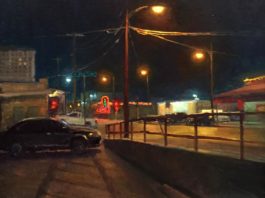 How to paint halos of light - Carl Bretzke, "Boot Store," 16 x 20 in.