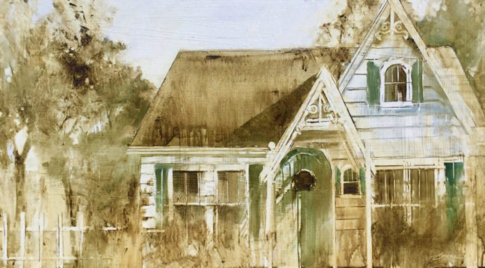 Beth Bathe, "Pipkas Cottage," 2017, water-mixable oils, 12 x 24 in., Private collection, Plein air
