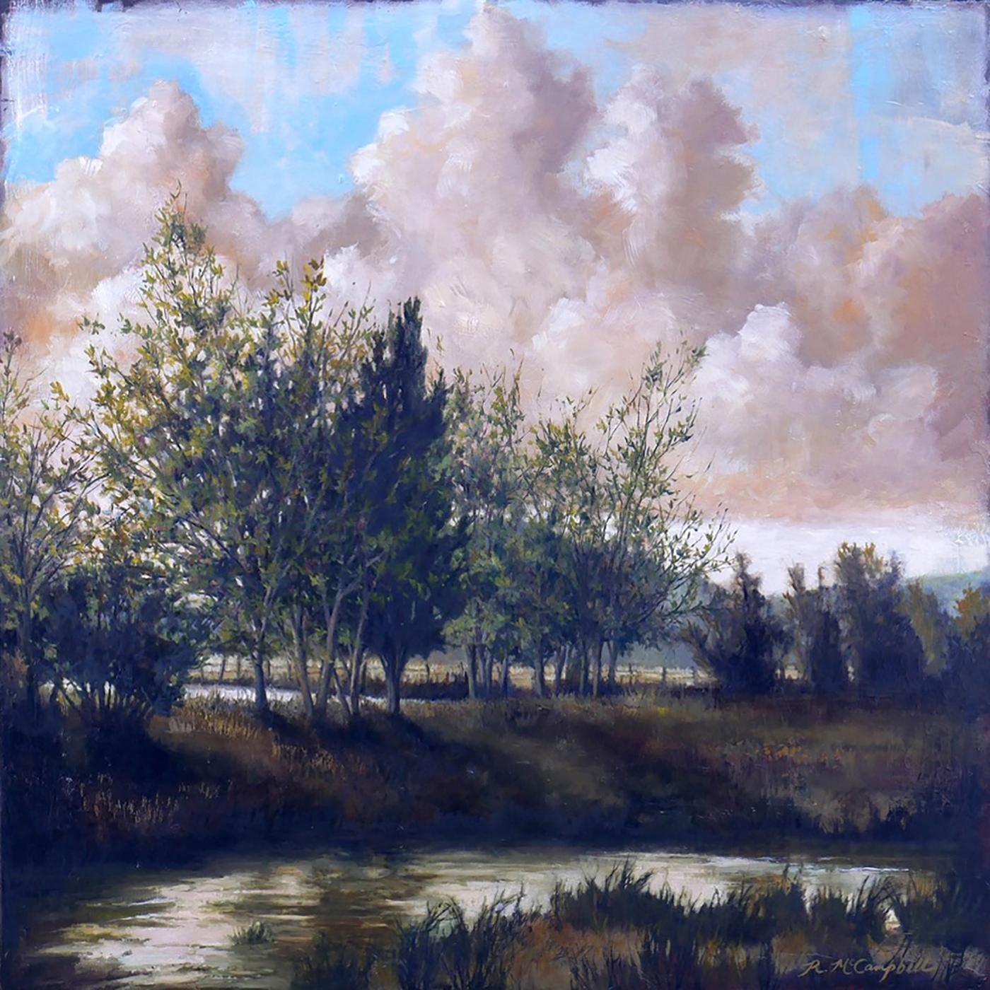 oil painting of riverside landscape