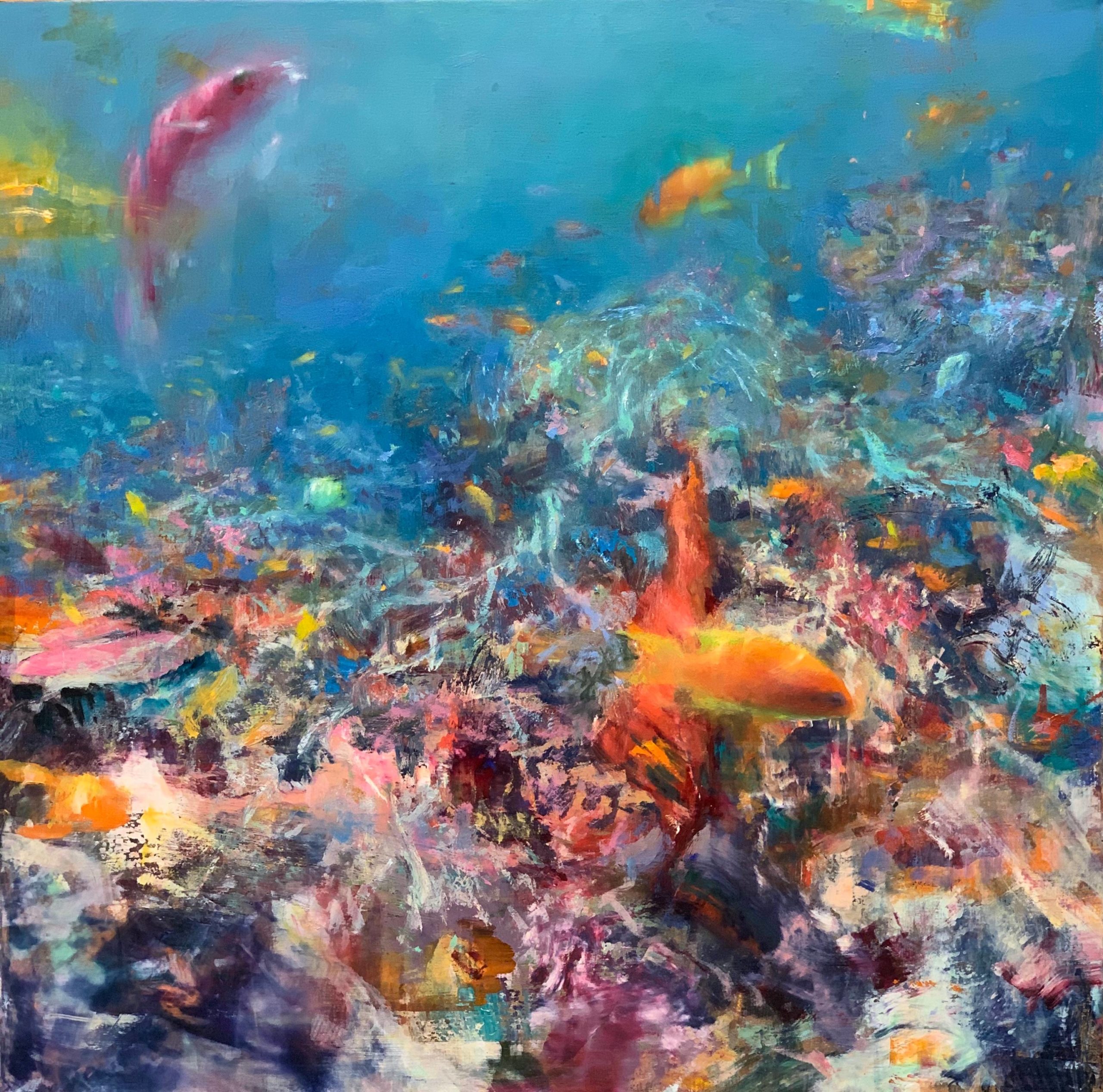 David and Nansi Gallup, "Rainbow Reef Snorkel, Fiji," 2019, oil, 24 x 24 in., Private collection, Studio from plein air studies