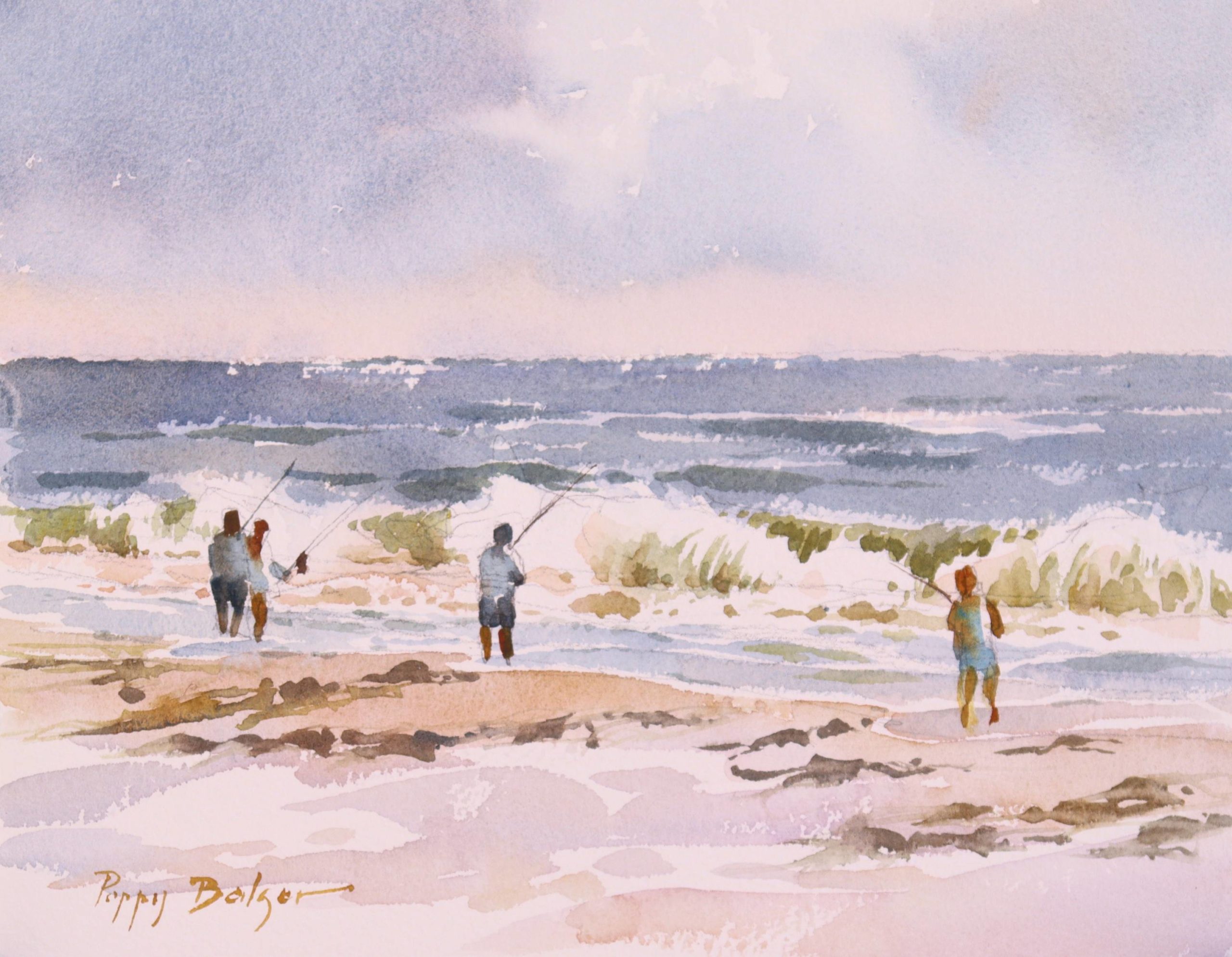 Poppy Balser, "Surf Fishing," 2022, watercolor, 8 x 10 in., Private collection, Plein air