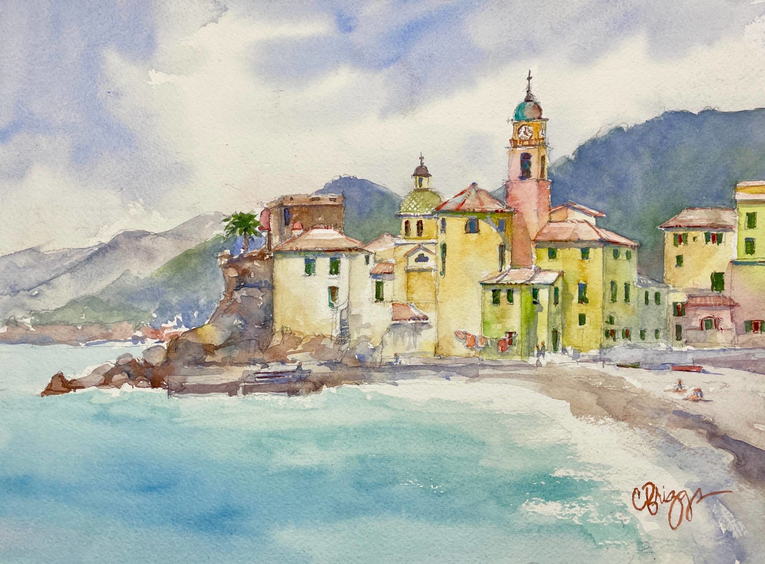 Cindy Briggs, "Camogli, Italy," 2019, watercolor, 9 x 13 in., Private collection, Plein air